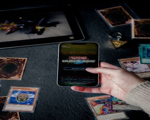 Smartphone screen showing a fictional turquoise gaming dashboard